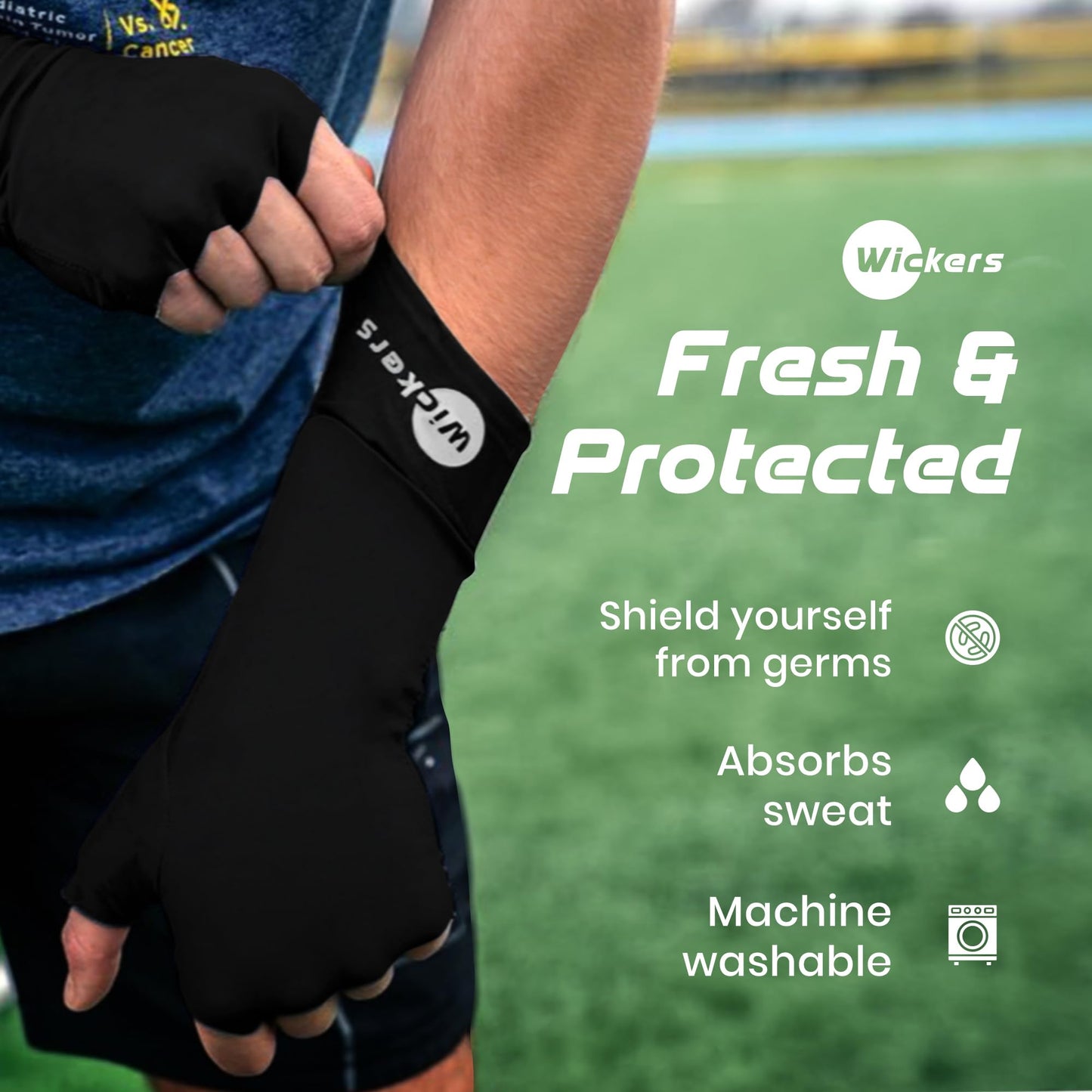 Wickers Fingerless Athletic Gloves Liners (Large, Black) - Lacrosse Glove Liner, Ski Gloves for Winter, Snow Sports Glove Liners for Men, Thin Thermal Liner for Field Hockey, Pickleball, and Golf