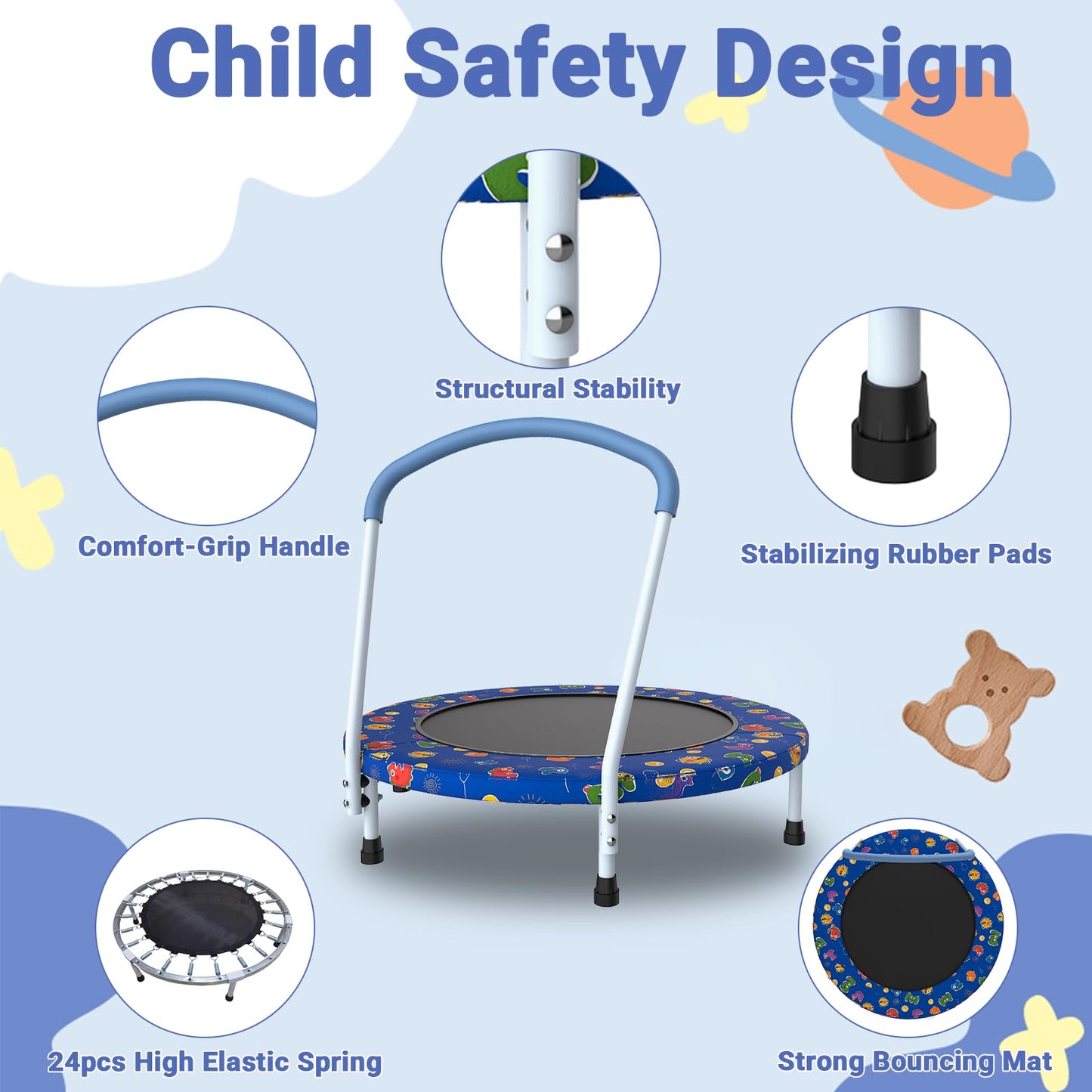 Skepphlay 36" Mini Trampoline for Kids, Toddler Trampoline with Handle, Small Trampolines Indoor Outdoor Use, Kids Trampolines Indoor for Boys Girls Age 3-6