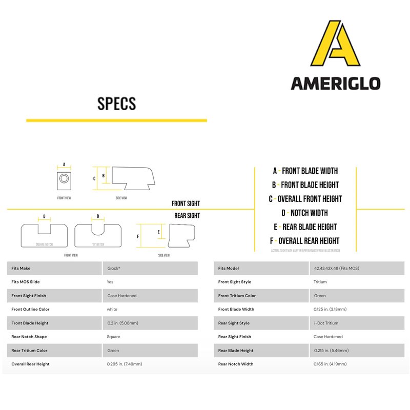 AMERIGLO i-Dot Series Sight Set for Glock - Fits 42, 43, 43X, 4842, 43, 43X, 48