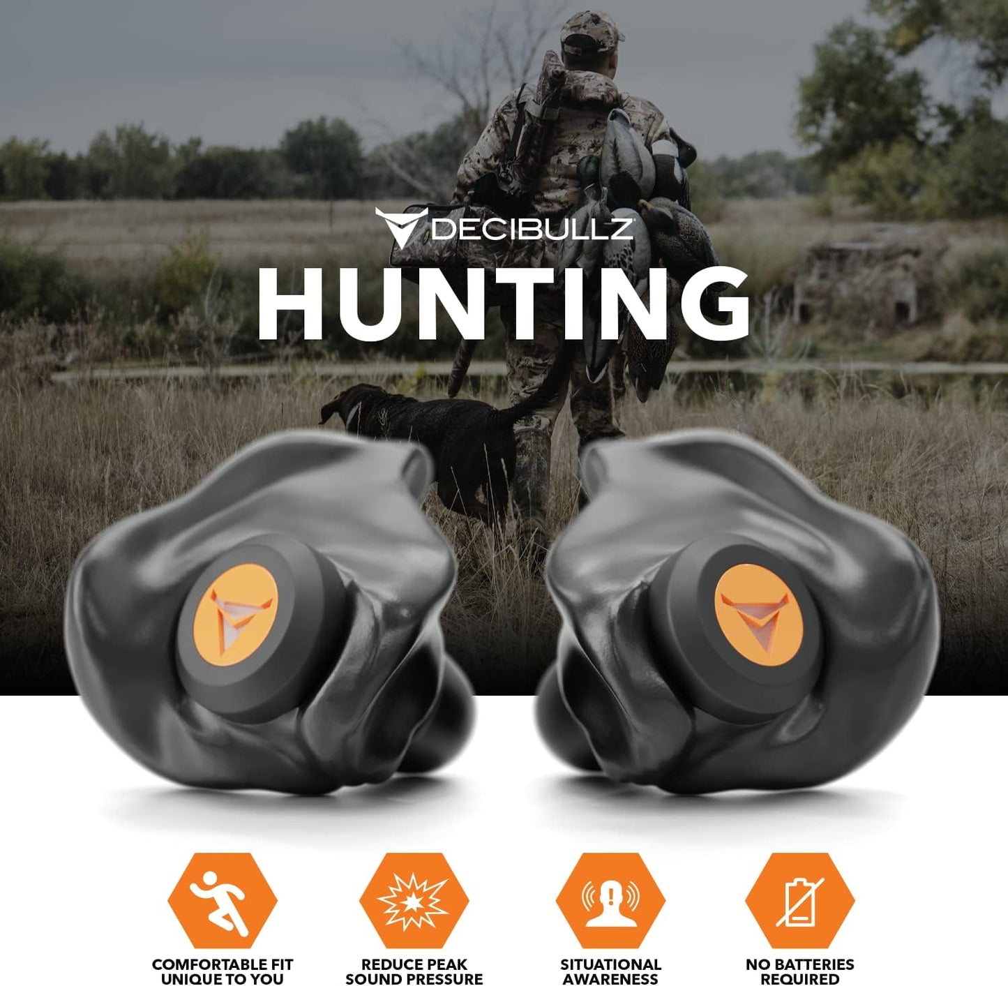 Decibullz Moldable Earplugs for Hunting & Shooting - Custom Fit, 31dB NRR, Comfortable Hearing Protection