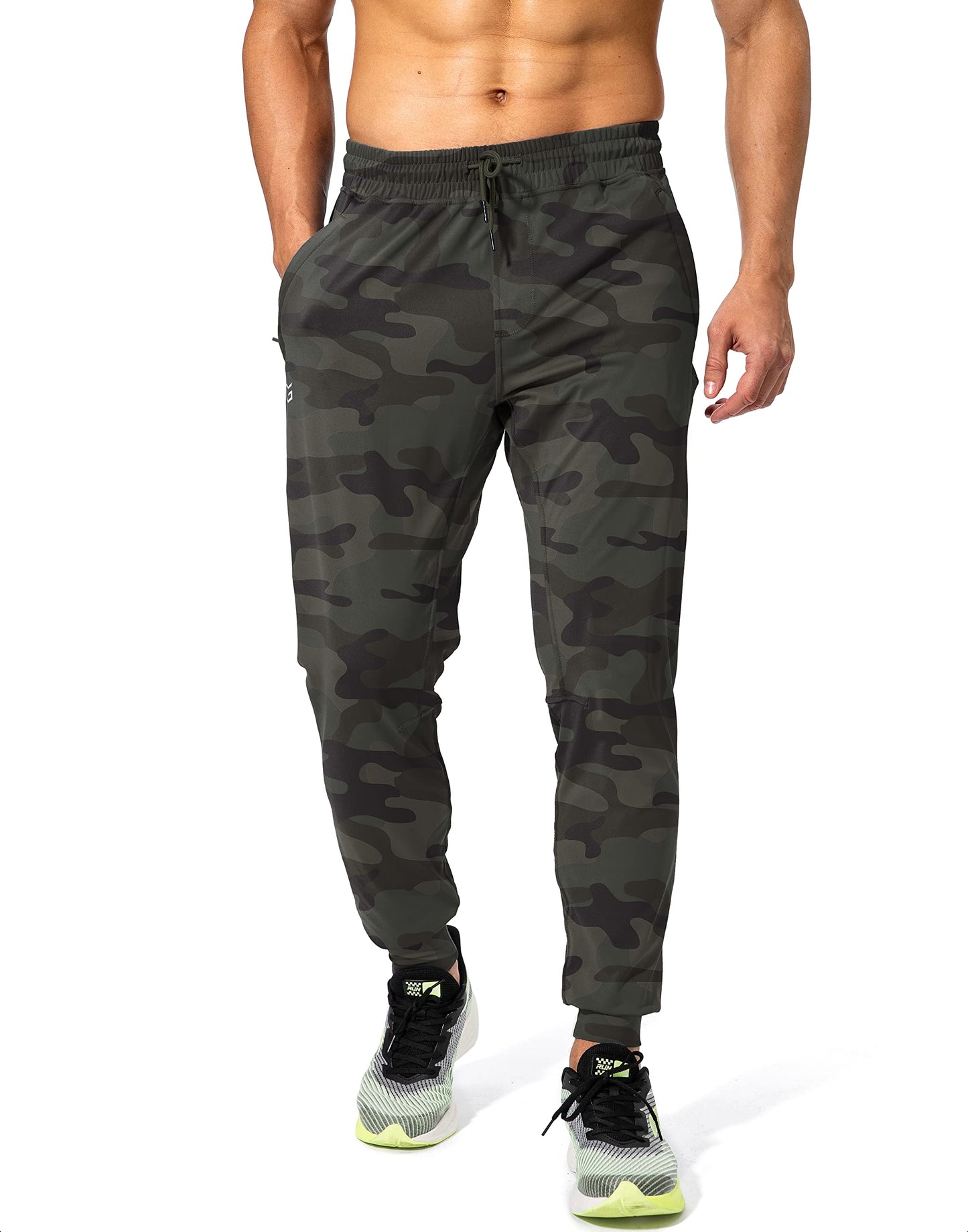 G Gradual Men's Sweatpants with Zipper Pockets Athletic Pants Traning Track Pants Joggers for Men Soccer, Running, Workout(Green Camo,L)