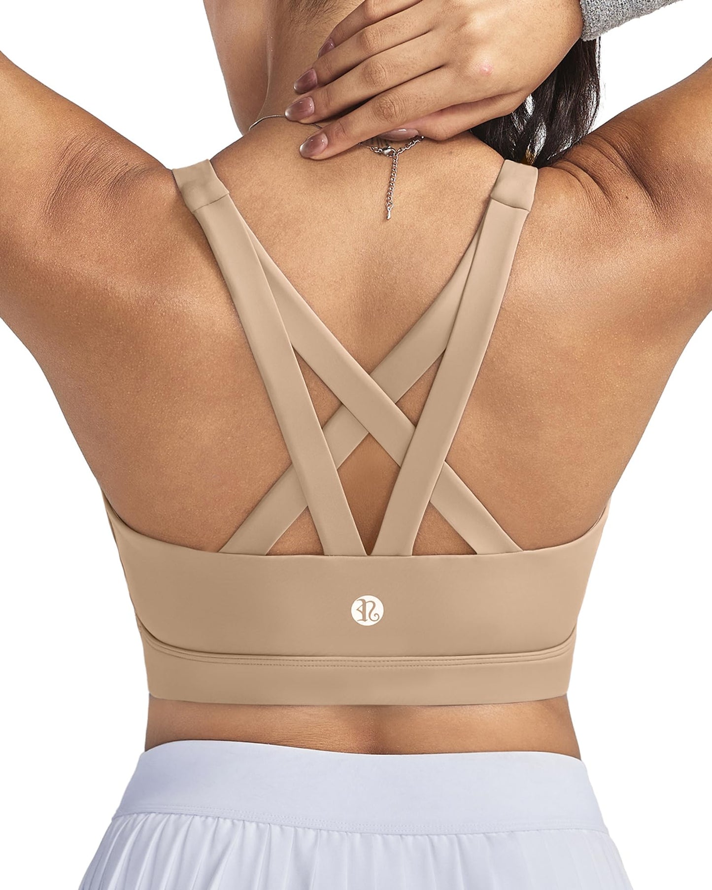 RUNNING GIRL Sports Bra for Women, Criss-Cross Back Padded Strappy Sports Bras Medium Support Yoga Bra with Removable Cups(WX2575 Nude XL)