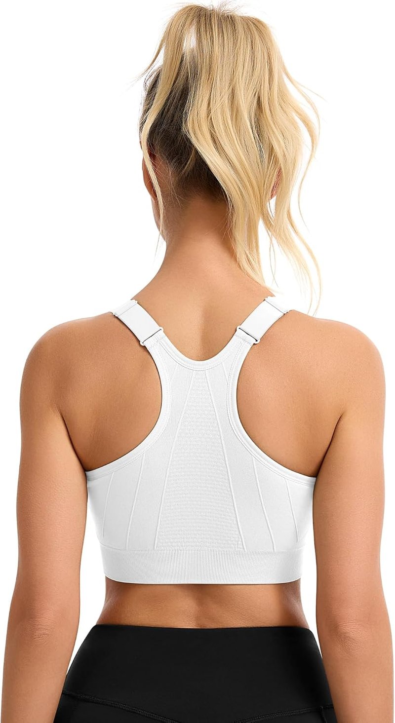 Wireless Women's Zip Front Sports Bra - Post-Surgery Comfort for Active Yoga | Adjustable Fit