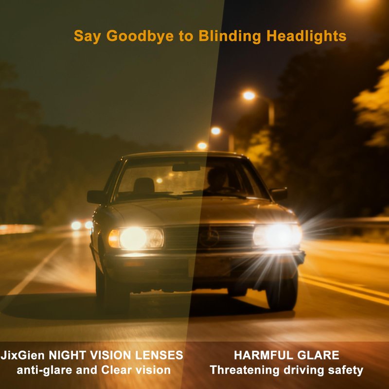 JixGien Night Driving Glasses for Men, Anti-Glare Polarized Yellow Lenses, Night Vision Glasses with UV400 Protection for Nighttime Driving(Black)