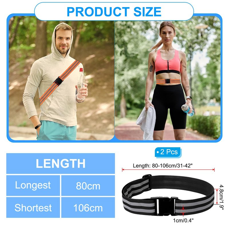 PATIKIL Adjustable Reflective Running Belt 1.9 Inch, 2 Pcs Glow Pt Belt Sash for Cycling Walking Motorcycle Gear, Black
