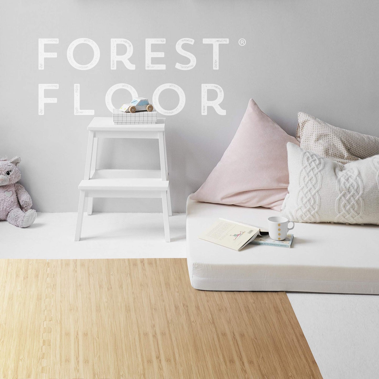 Forest Floor 3/8 Inch Thick Printed Foam Tiles, Premium Wood Grain Interlocking Foam Floor Mats, Anti-Fatigue Flooring – Stylish Flooring Solution, Light Bamboo, 100 Sq Ft