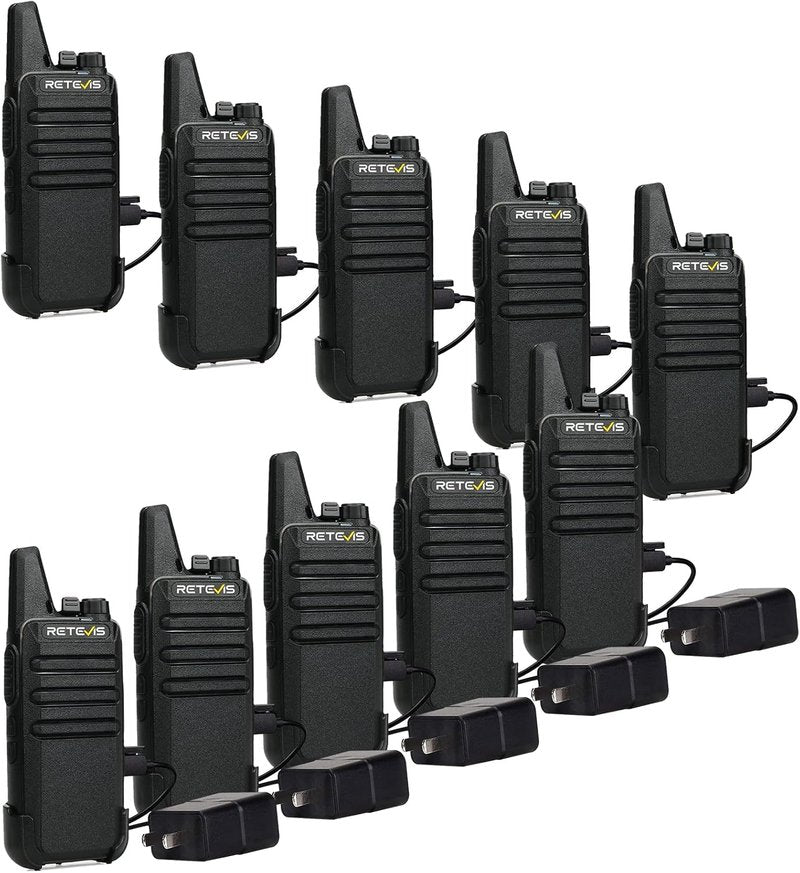 Retevis RT22 Walkie Talkies - Long Range Rechargeable Two-Way Radio for Business | Handsfree VOX, Black, 10 Pcs