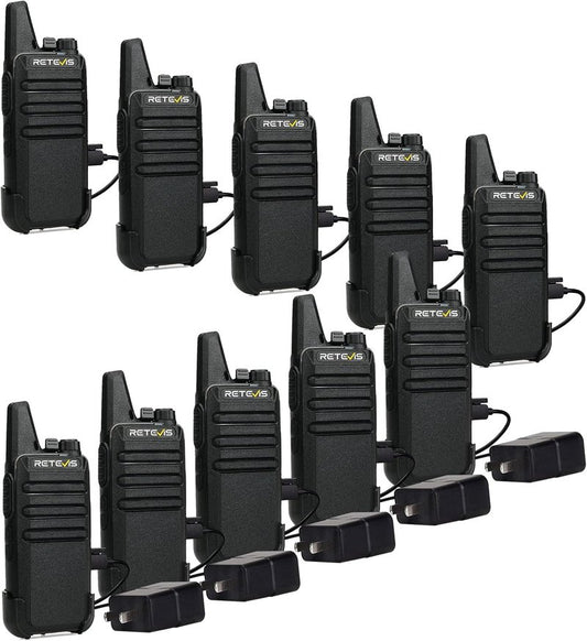 Retevis RT22 Walkie Talkies - Long Range Rechargeable Two-Way Radio for Business | Handsfree VOX, Black, 10 Pcs