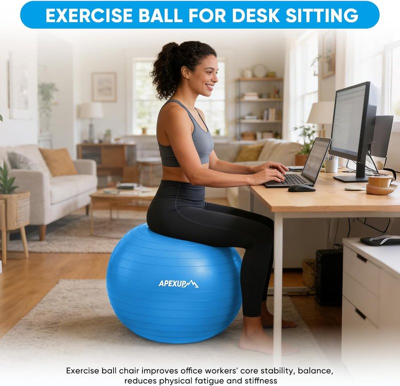APEXUP Yoga Ball - Anti-Slip Heavy Duty Exercise Ball for Fitness, Balance & Core Workout | 5 Sizes Available