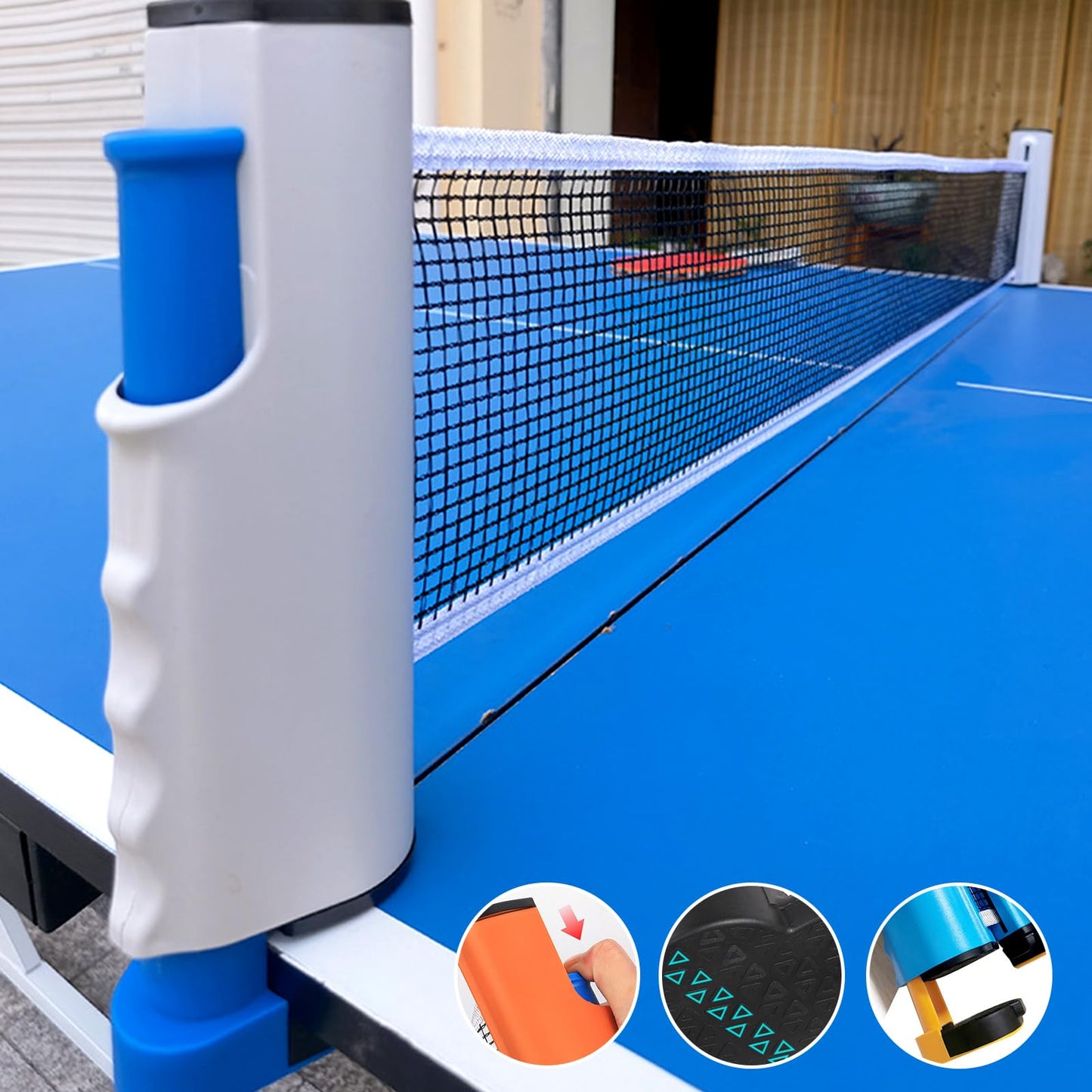 Retractable Table Tennis Net - Portable & Adjustable Ping Pong Net for Indoor/Outdoor Play, Fits Tables Up to 72" Wide, Easy Setup, Durable Mesh Material - Blue