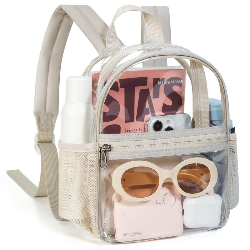 Missnine Clear Mini Backpack Stadium Approved, Thick PVC Mini Clear Bag for Sport Events, Concert, Festival