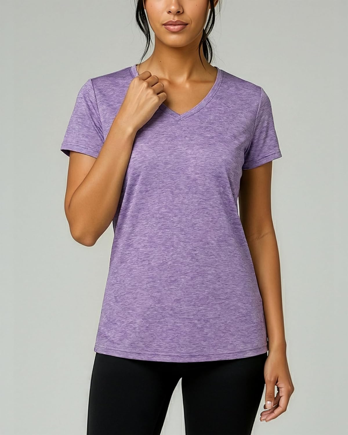 Real Essentials Women's Dry-Fit V-Neck T-Shirt - 5 Pack Workout & Yoga Tops | Plus Size Available