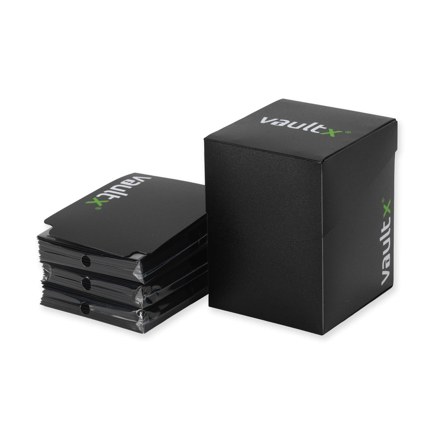 Vault X Large Standard Deck Box with 150 Black Sleeves, fits 100+ Sleeved Trading Cards (Black)