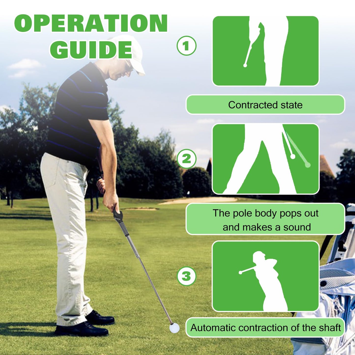 Crystalberry Retractable Golf Swing Training Aid Golf Training Aid for Warm-Up Portable Golf Swing Trainer Golf Accessories Strength & Tempo Training for Chipping Hitting