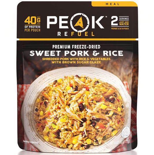 Peak Refuel Sweet Pork & Rice | Premium Freeze Dried Camping Food | Backpacking & Hiking MRE Meals | Just Add Water | 100% Real Meat | 40g of Protein | 2 Serving Pouch