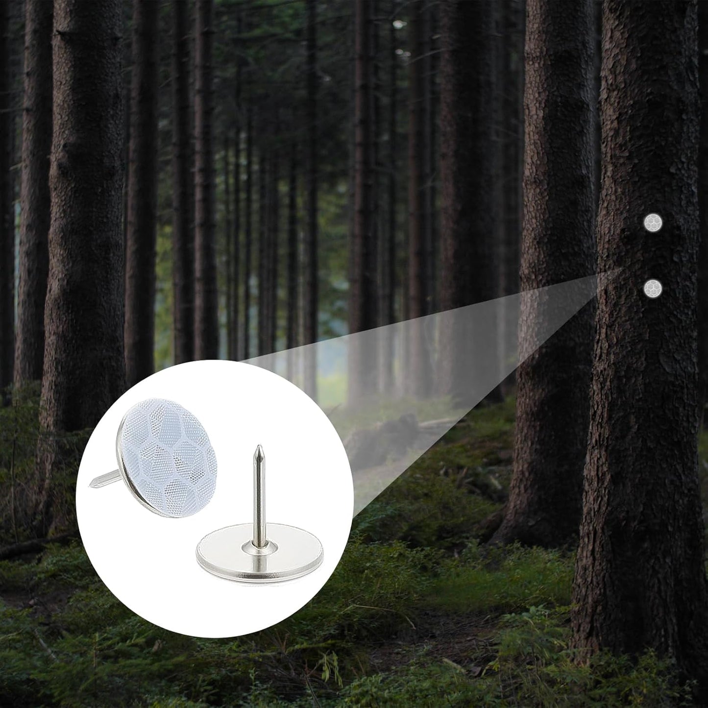 Reflective Trail Markers - 100pcs Glow Bright Eyes Metal Tacks for Hunting, Hiking & Camping | Storage Box Included