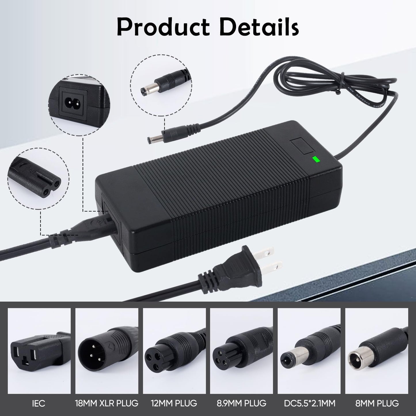 UL Certified 42V 2A 6-Prong Replacement Charger for 36V Electric Scooter & Hoverboard