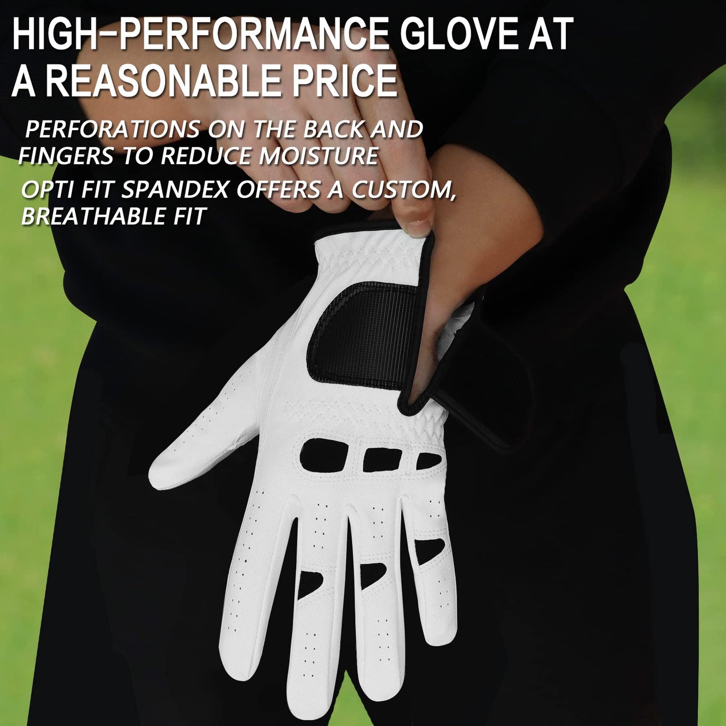 FINGER TEN Men’s Golf Gloves Left Hand Right with Ball Marker 2 Pack, Weathersof Grip Soft Comfortable, Fit Size Small Medium ML Large XL (Large, Worn on Left Hand)