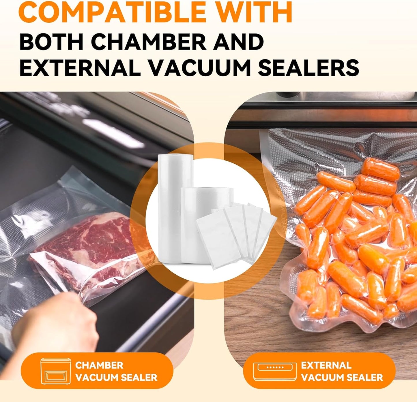 Wevac Vacuum Seal Roll Keeper - BPA Free Food Saver Bags | 6"x100' & 8"x100' Rolls for Meal Prep & Storage