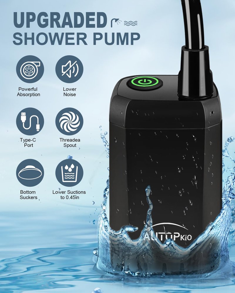 AUTOPkio Portable Camping Shower, Upgraded Outdoor Shower with 6000mAh Rechargeable Battery Pump & Digital Display for Hiking, Travel, Car, Pet Bath, Watering, Emergency