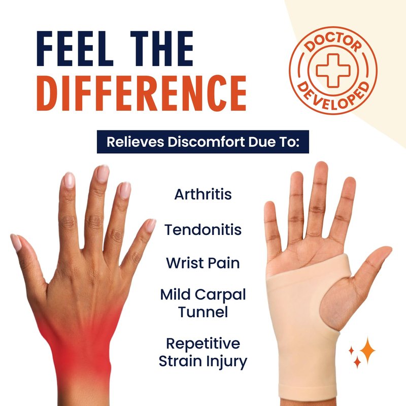 Dr. Frederick's Gel Wrist Brace - Waterproof Fingerless Compression Sleeve for Carpal Tunnel Relief | Fits Left & Right Hand - Medium