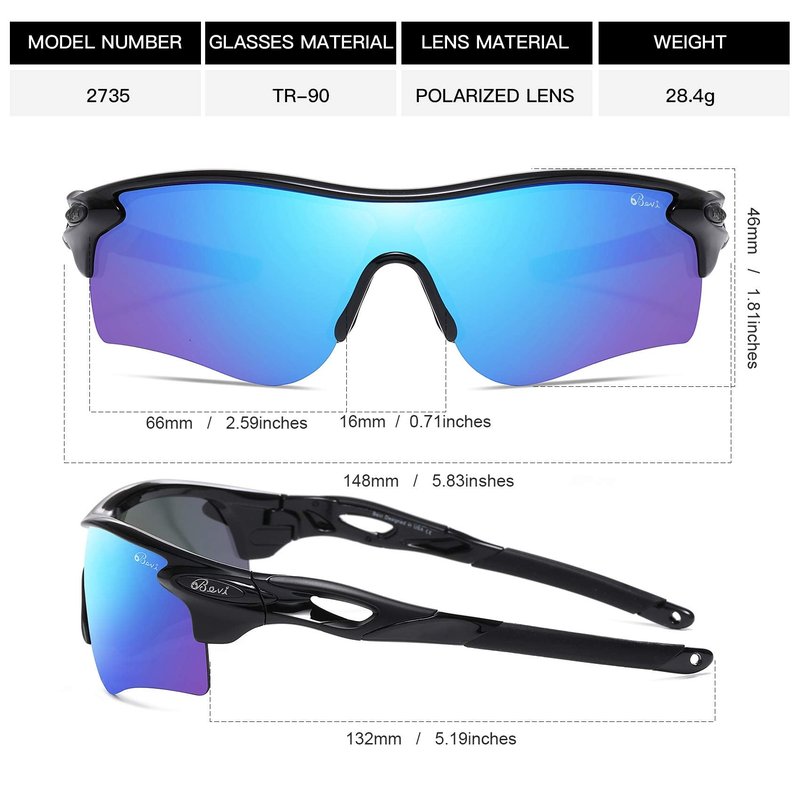 Bevi Polarized Sports Sunglasses for Men Women Baseball Running Cycling Golf Tr90 Durable and Ultralight Frame 2735C7