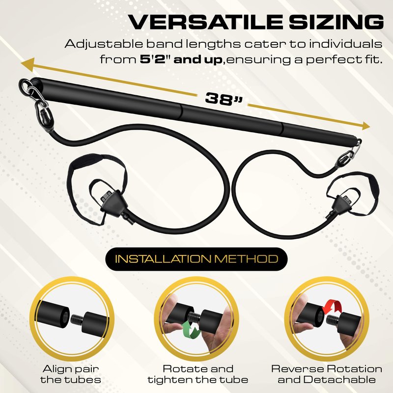 Pilates Bar Kit with Resistance Bands for Women & Men(30,40,50 Lbs), Pilate Bar with Non-Slip Foot Belts, 3-Section Pilates Bar Workout Equipment for Legs, Hip, Waist and Arm