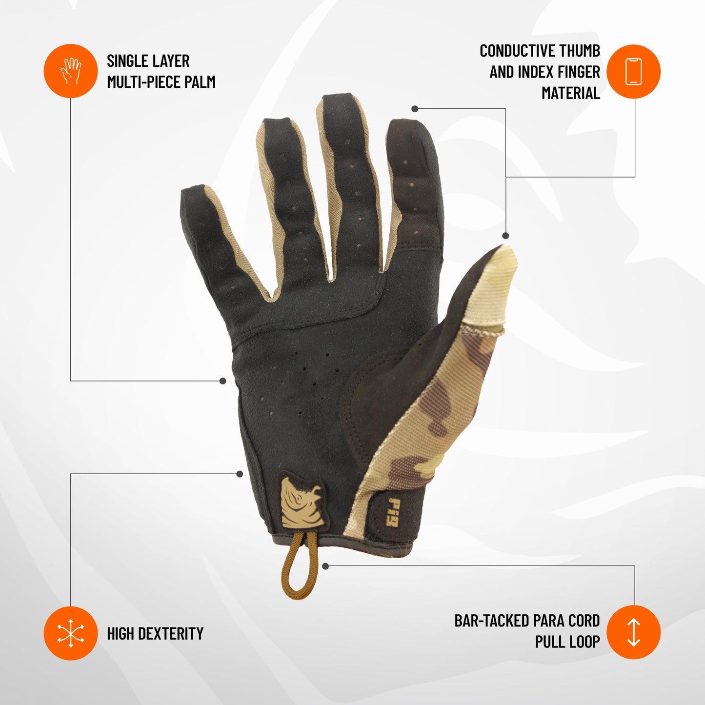 PIG FDT Alpha Full Dexterity Gloves, 1 Pair, Woodland, Medium