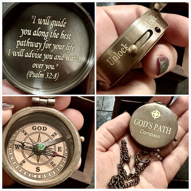 God's Path Compass - Engraved Working Handmade Antique Compass with Scripture - Religious, Christian, Catholic, Christening, First Communion, Confirmation Gifts for Teenage Boys and Men