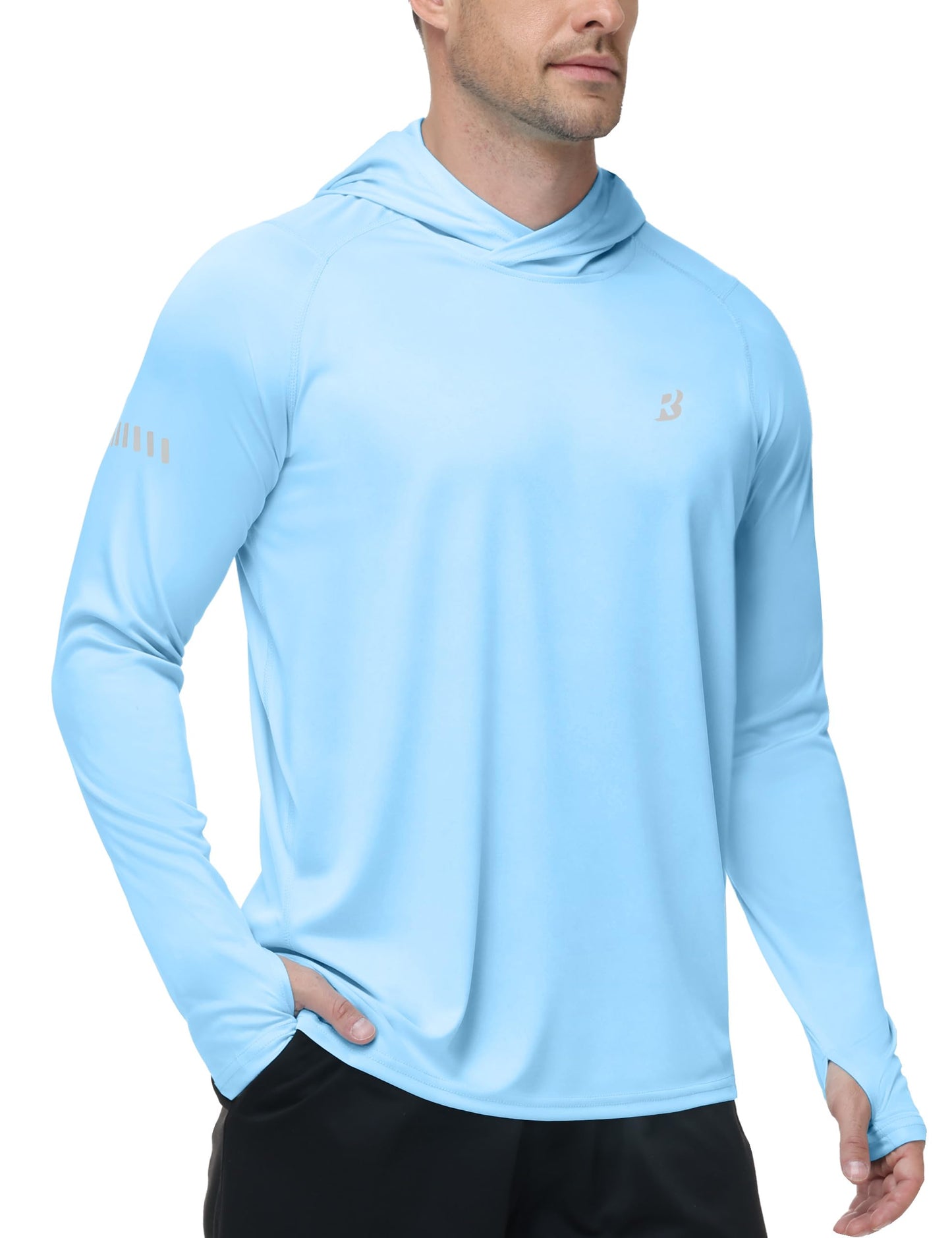 Roadbox Mens UPF 50+ Sun Protection Hoodie, UV Long Sleeve Fishing Shirts, Lightweight Swim Rash Guard for Outdoor Hiking Blue