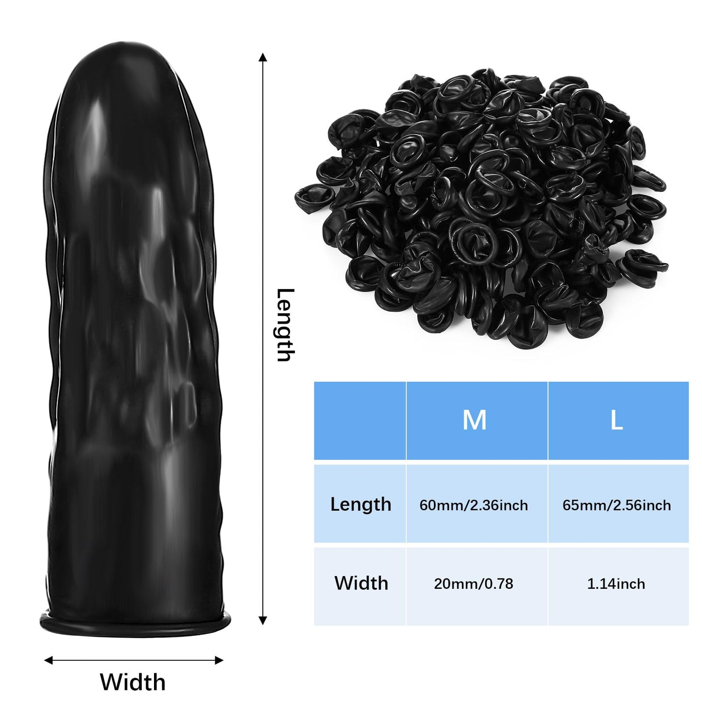 Lauwell 400 Pcs Disposable Latex Finger Cots Protective Fingertips Gloves Black Finger Protectors Sleeves for Industrial, Beauty and More(2.6 x 1.1 Inch)