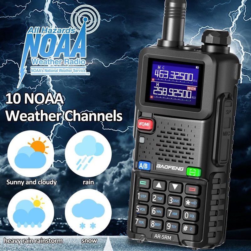 BAOFENG Radio AR-5RM Ham Radio Handheld UV5R Upgraded Walkie Talkies Long Rang Rechargeable 10W NOAA Emergency Receiver Two Way Radios with Acoustic Tube Earpiece for Survival Gear Hunting,2 Pack