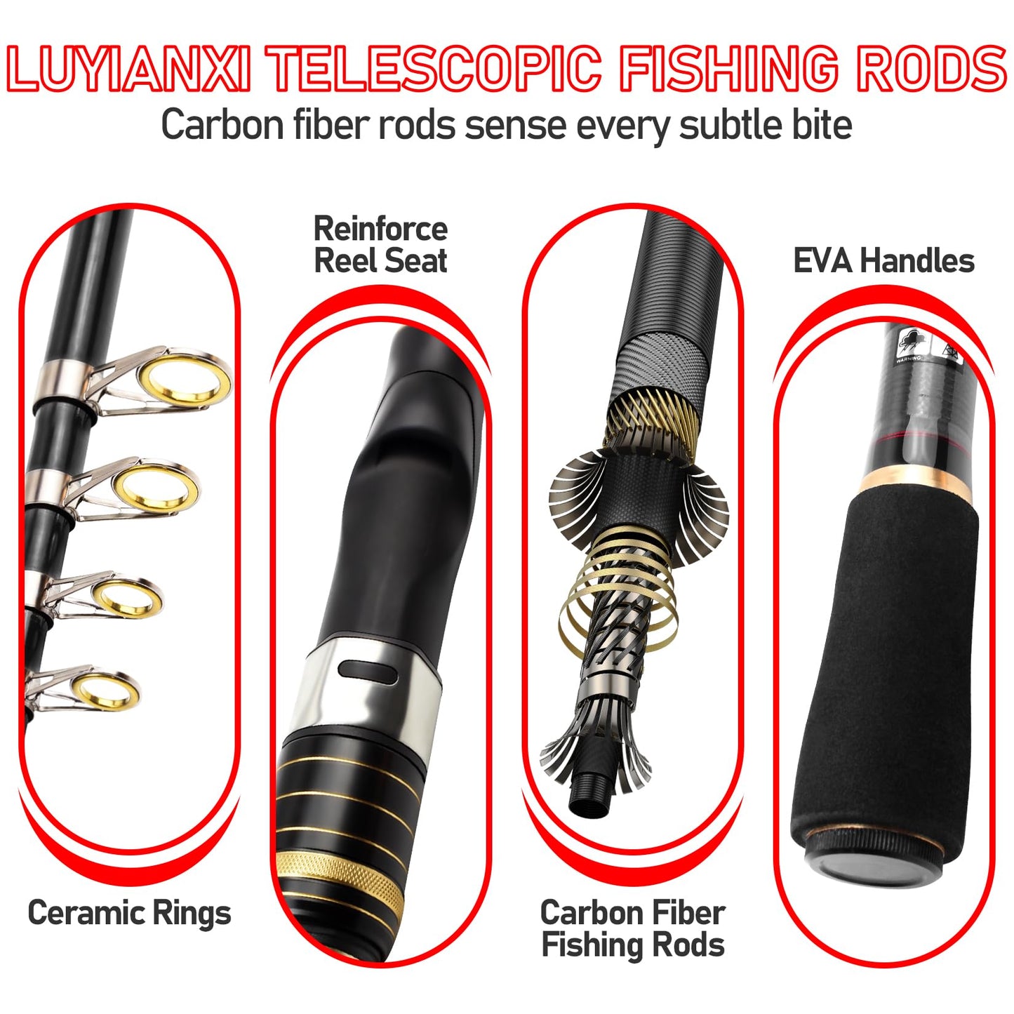 Telescopic Fishing Rod Combo - 2PCS 6.9FT Collapsible Carbon Fiber Pole Set, Spinning Reel Lures Lines Kits with Carrier Bag for Travel Saltwater Freshwater Fishing Gifts for Adults Beginer