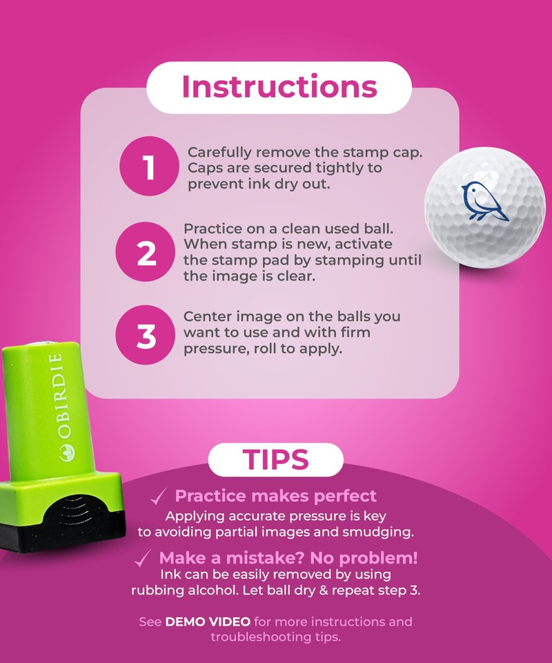 Obirdie Self-Inking Golf Ball Stamp | Chic & Fun Golf Ball Stamper | Fast-Drying, Waterproof Golf Ball Marker Stamp | Reusable Golf Accessories for Women | Golfer Gifts | Golf Gadgets (Heart)