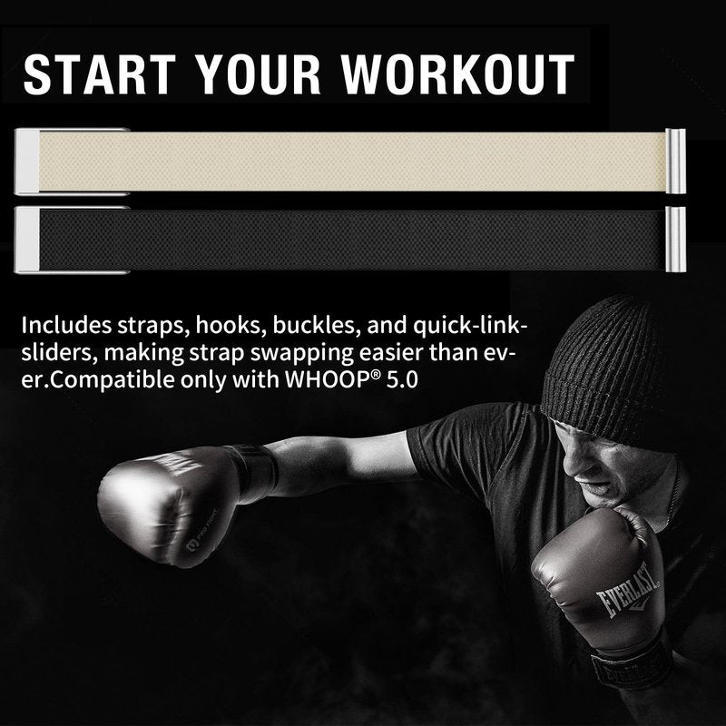 Fitcent Adjustable SuperKnit Bicep band Compatible with WHOOP 5.0 WHOOP One+Peak/MG LIFE, Soft Nylon Bicep Bands with Stainless Steel U Shape for WHOOP LIFE ECG Whoop 5.0 bands (Black, One+Peak)