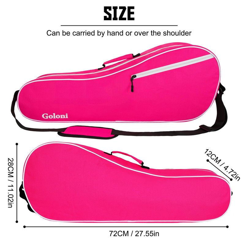 Goloni Tennis Bag for 3-4 Rackets, Water-Resistant Racket Bag with Padded Protection, Portable Tennis & Badminton Bag for Men Women Adults,Pink