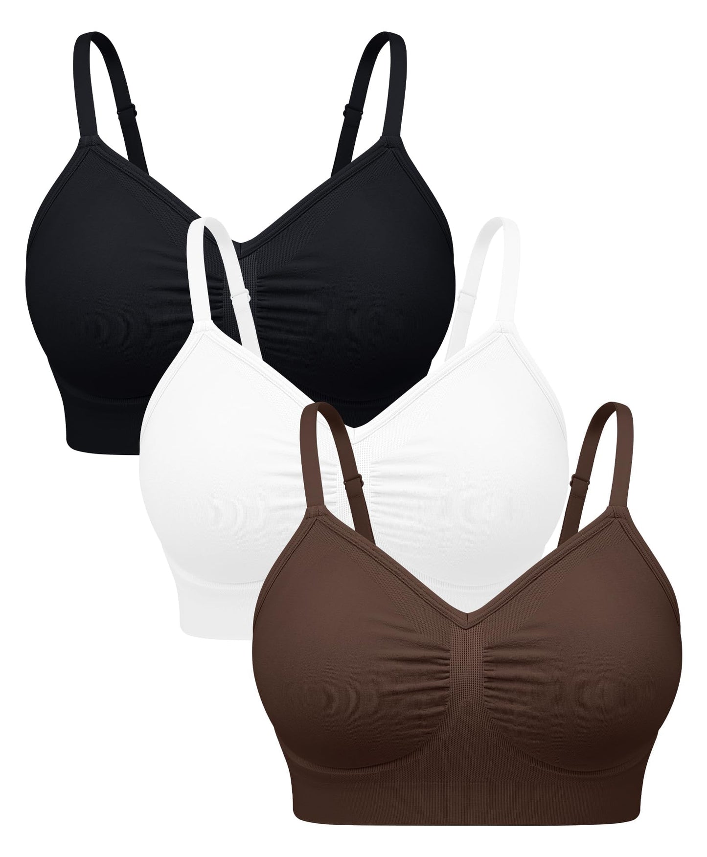 WANAYOU Bras for Women Bralettes for Women with Support Wireless Bras Compfortable No Underwire Push Up Padded Bra Seamless Soft Lift Everyday Bra V Neck Ajustable Straps T Shirt Bra 3 Pack