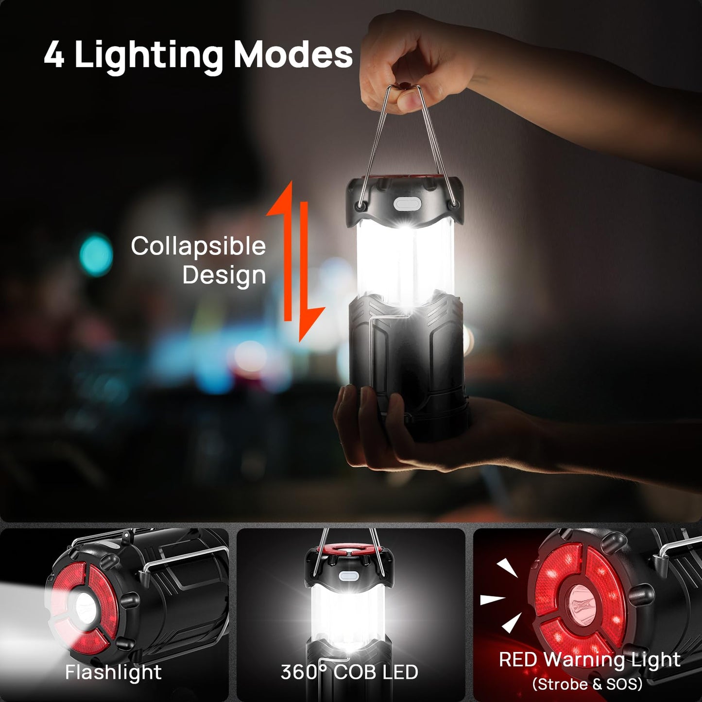 Collapsible LED Camping Lantern, Consciot USB C Rechargeable and Battery Powered 2-in-1 Emergency Light with Flashlight and Magnetic Base, Power Outages Hurricane Supplies Survival Kits