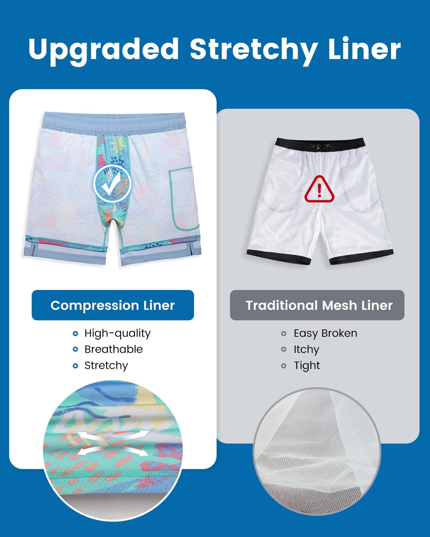 maamgic 2 in 1 Mens Swim Trunks 7 Inch Swim Shorts Swim Suits Board Shorts Graffiti Mist Blue L