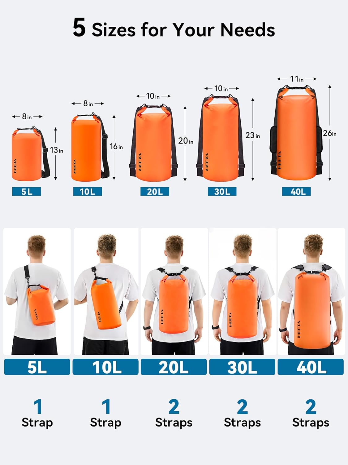 Waterproof Dry Bag | Lightweight Roll Top Backpack with Emergency Whistle - 5L/10L/20L/30L/40L for Travel, Kayaking, Camping
