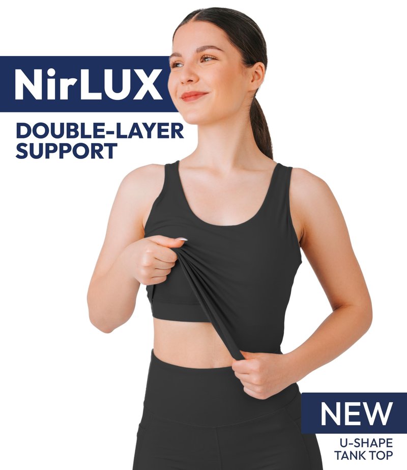 Nirlon U Tank Sports Bra for Women – Scoop Neck Workout Top with Built-in Cups – Ideal for Yoga, Gym & All-Day Comfort Wear (Black, 8)
