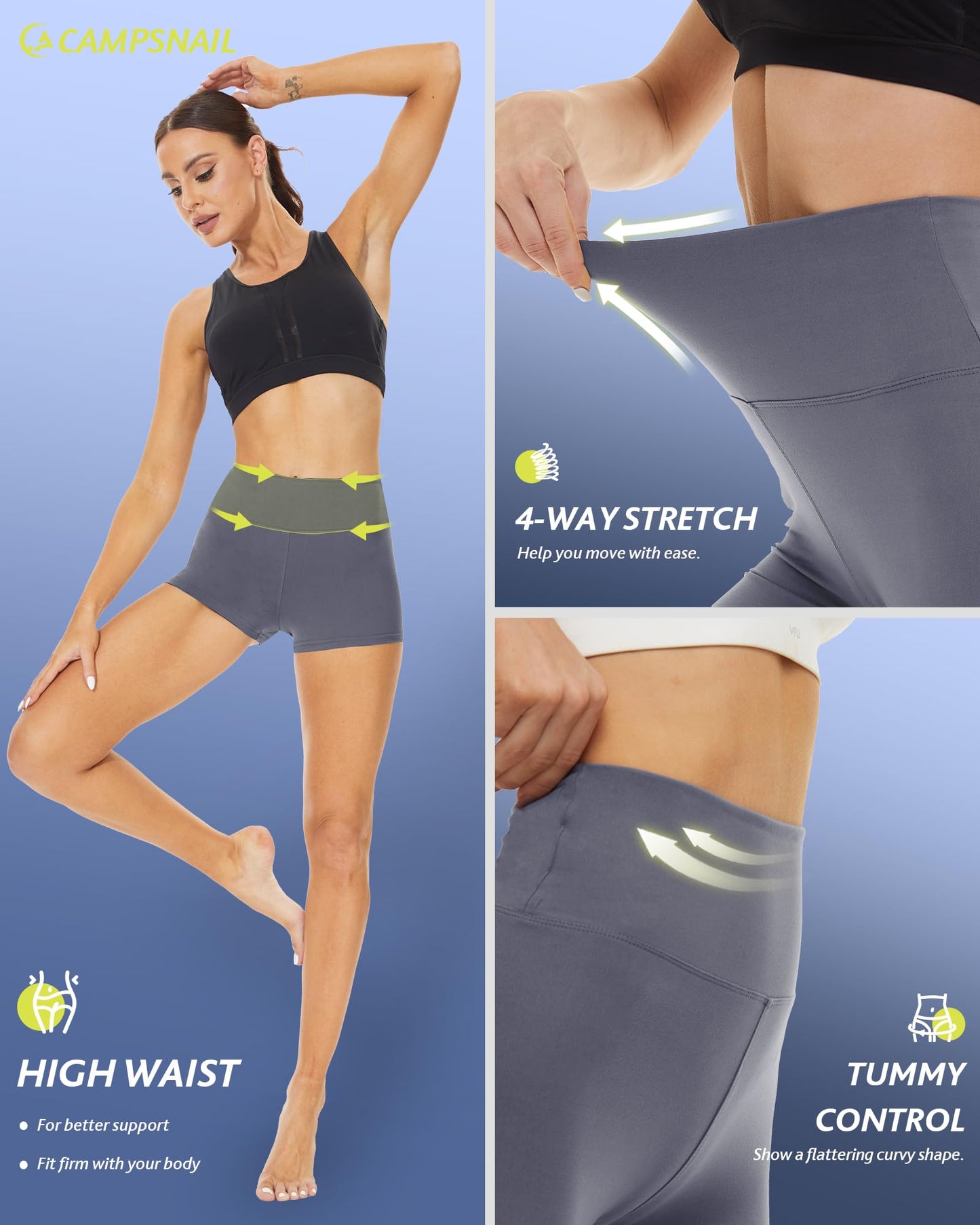 CAMPSNAIL Workout Biker Shorts Women - 3"/5"/8" High Waisted Tummy Control Spandex Booty Volleyball Shorts for Yoga Dance