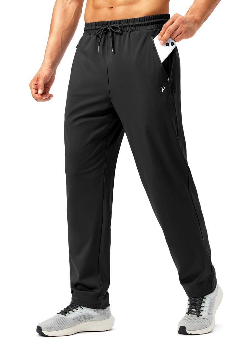 Pudolla Men's Athletic Pants with Zipper Pockets Stretch Workout Sweatpants Lightweight Running Joggers for Men(Black Large)