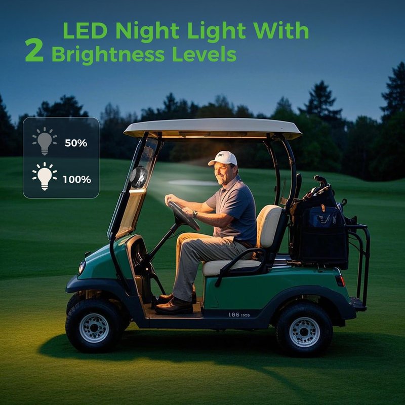 10L0L Magnetic Golf Cart Fan Rechargeable, 10000mAh Battery Operated Portable Fan with 3 Speeds, Strong Magnetic Base, 360 Rotatable Head, LED Light for Yamaha/EZGO/Club Car Golf Cart