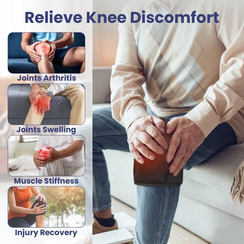Heating Pad for Knee Cordless, Heated Knee Brace with 3000mAh Large Battery Capacity, Knee Warmer for Arthritis Injury Sprain Swelling Pain Relief, Gift for Elderly (Single)