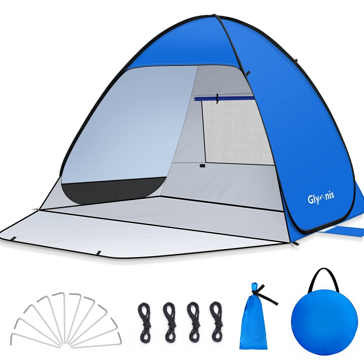 Glymnis Pop Up Beach Tent Instant Portable Sun Shade Shelter (L) 3-4 Persons UPF 50+ with Extendable Floor Zipper Door Automatic Easy Up Tent