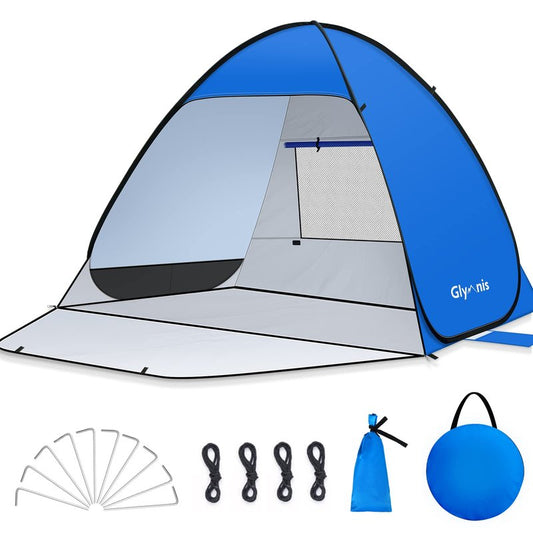 Glymnis Pop Up Beach Tent Instant Portable Sun Shade Shelter (L) 3-4 Persons UPF 50+ with Extendable Floor Zipper Door Automatic Easy Up Tent