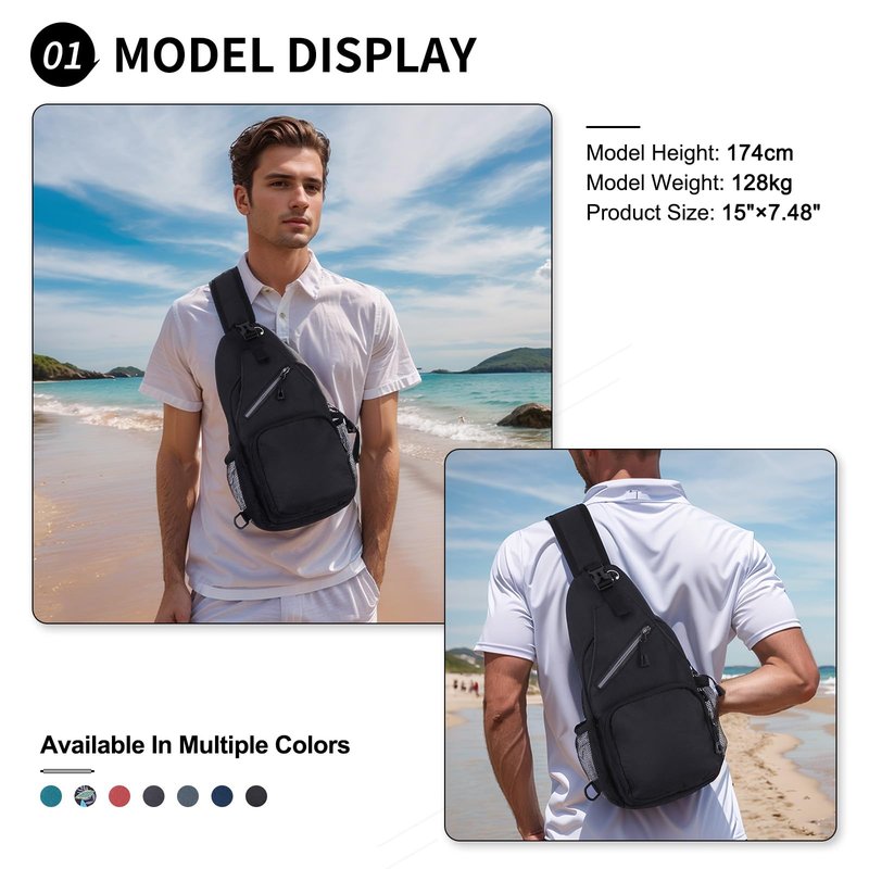 SUIKIHUM Small Sling Bag, Water Resistant 11 Inch Crossbody Chest Bags Oxford Daypack Backpack with Headphone Jack with Anti-theft Pocket for Men Women (Black)