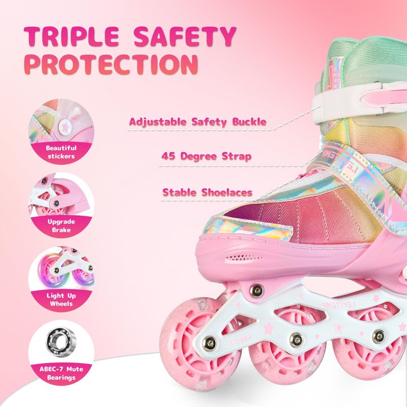 LEVYTEMP Kids Adjustable Inline Skates for Girls Size M Ages 5-12 Blades Skate with Outdoor All Light Up Wheels for Beginner Women