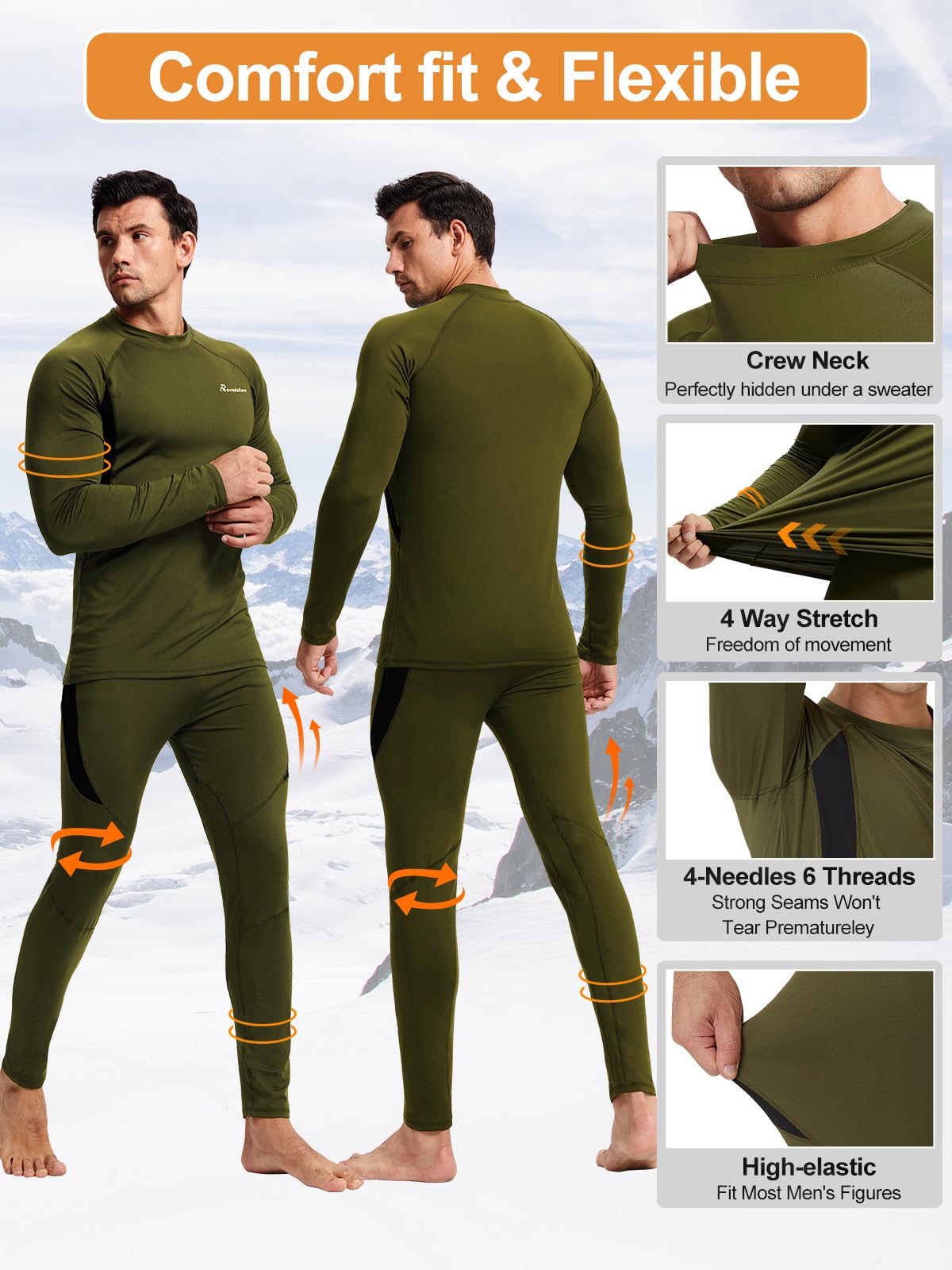 romision Thermal Underwear for Men Long Johns Set Hunting Gear Base Layer